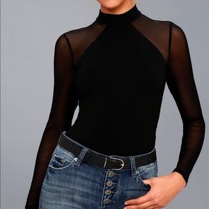 Black Mesh Long-sleeve Bodysuit